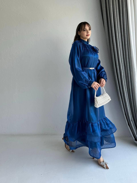Gül Broşlu Organze Elbise Lacivert | Moda AlaGül Broşlu Organze Elbise Lacivert