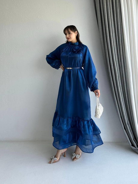 Gül Broşlu Organze Elbise Lacivert | Moda AlaGül Broşlu Organze Elbise Lacivert