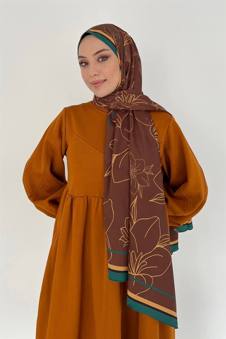 Hafif Çizim Şal Kahverengi
