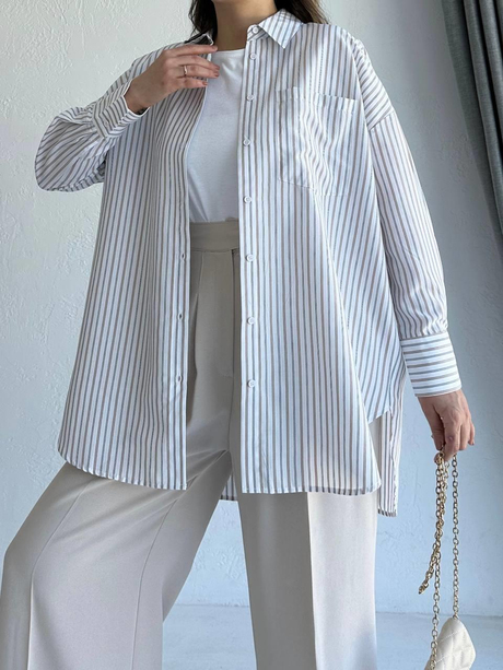 Harpen Çizgili Gömlek Kahverengi | Moda AlaHarpen Çizgili Gömlek Kahverengi