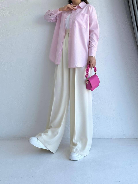 Harpen Çizgili Gömlek Pembe | Moda AlaHarpen Çizgili Gömlek Pembe