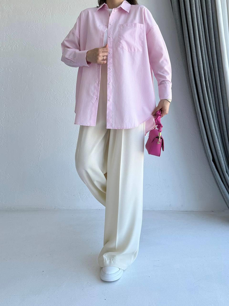 Harpen Çizgili Gömlek Pembe | Moda AlaHarpen Çizgili Gömlek Pembe