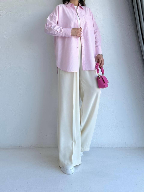 Harpen Çizgili Gömlek Pembe | Moda AlaHarpen Çizgili Gömlek Pembe