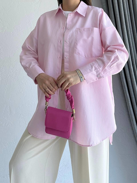Harpen Çizgili Gömlek Pembe | Moda AlaHarpen Çizgili Gömlek Pembe