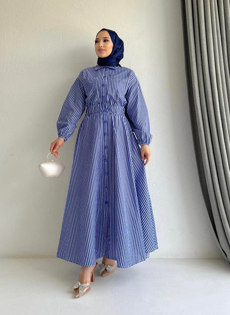 İki Cepli Poplin Elbise Mavi