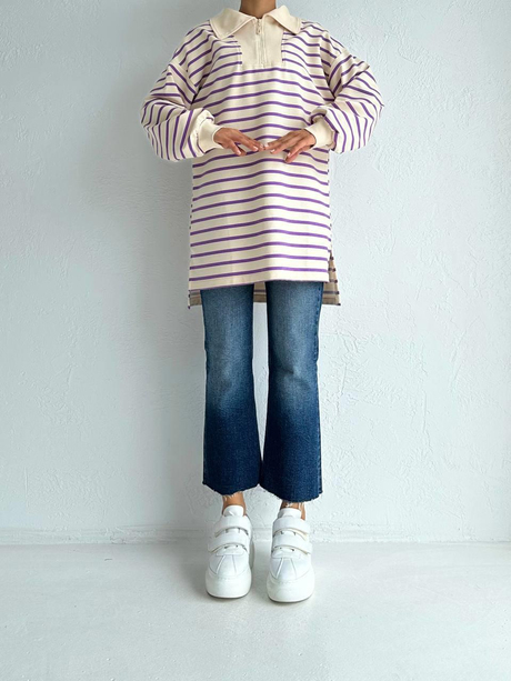 İki İplik Sweatshirt Lila
