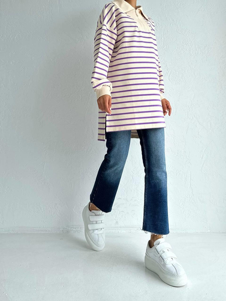 İki İplik Sweatshirt Lila