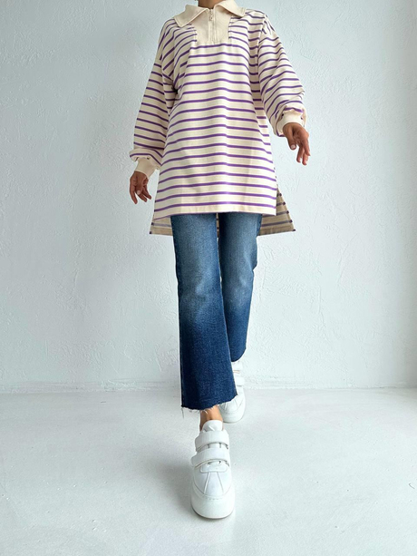 İki İplik Sweatshirt Lila
