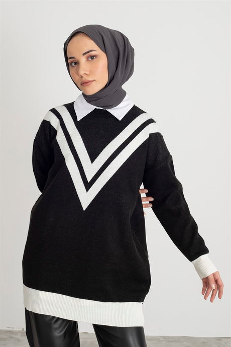 İki Renk Tunik Siyah