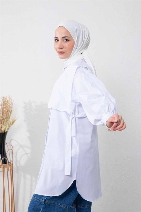 İkili Pileli Gömlek Beyaz - Moda Alaİkili Pileli Gömlek Beyaz