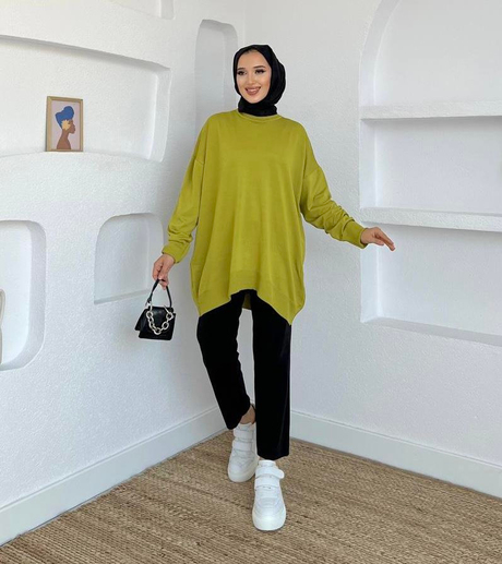 İnci Triko Tunik Yağ Yeşili