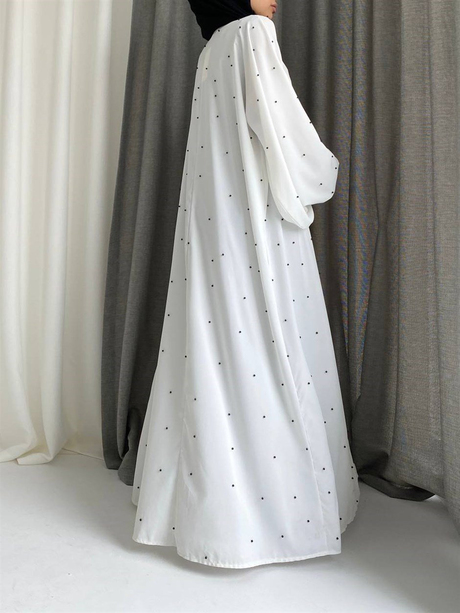 İncili Abaya Beyaz - Moda Alaİncili Abaya Beyaz