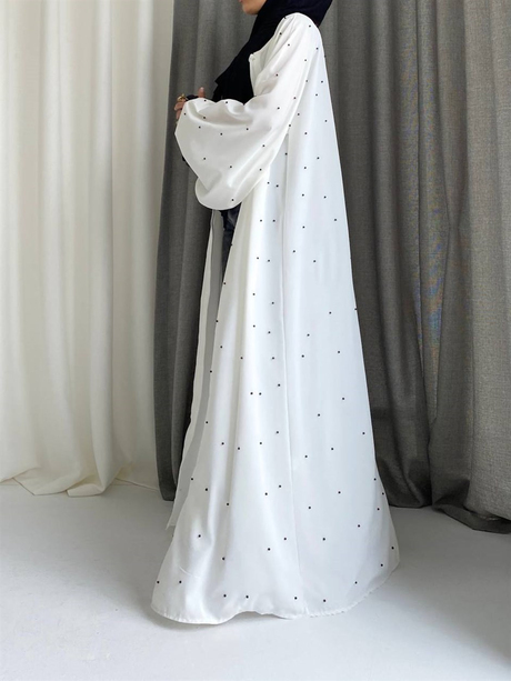 İncili Abaya Beyaz - Moda Alaİncili Abaya Beyaz