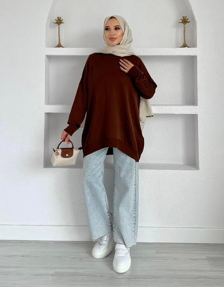Kahverengi İnci Triko Tunik