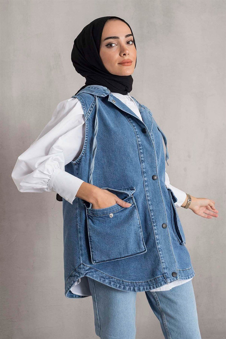 Kapşonlu Denim Yelek Kot