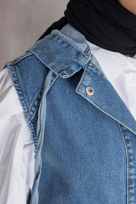 Kapşonlu Denim Yelek Kot