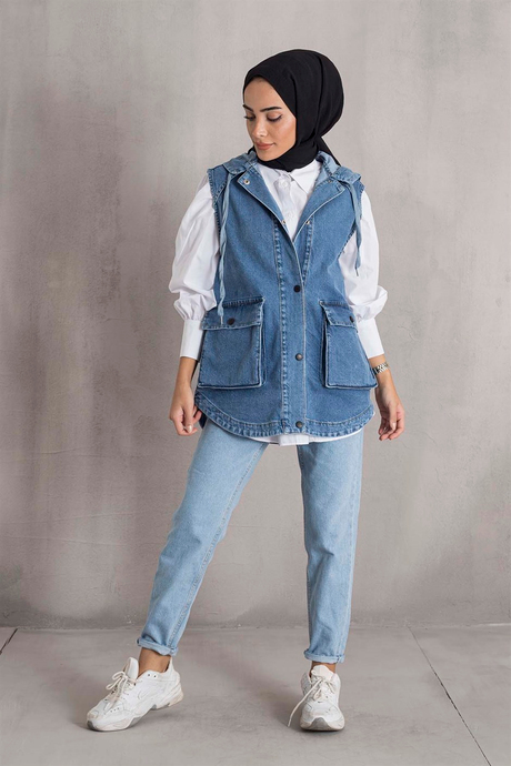 Kapşonlu Denim Yelek Kot