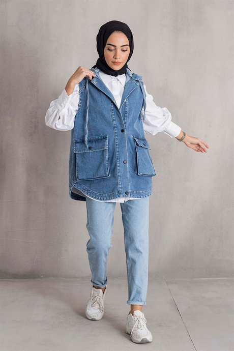 Kapşonlu Denim Yelek Kot