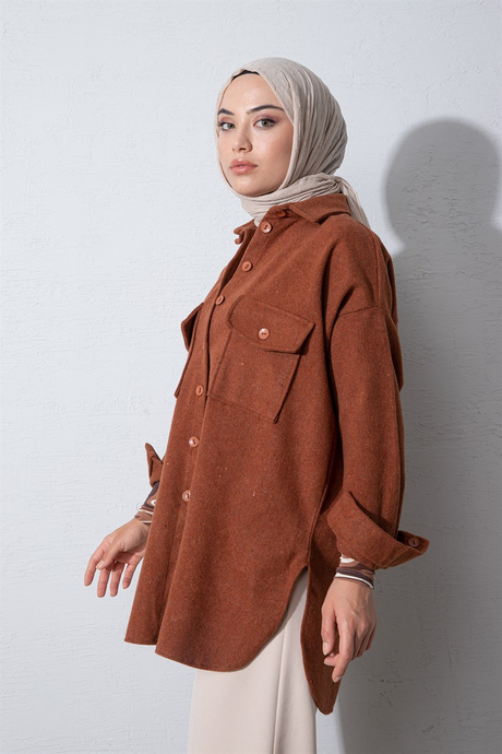 Kaşe Oversize Gömlek Kiremit