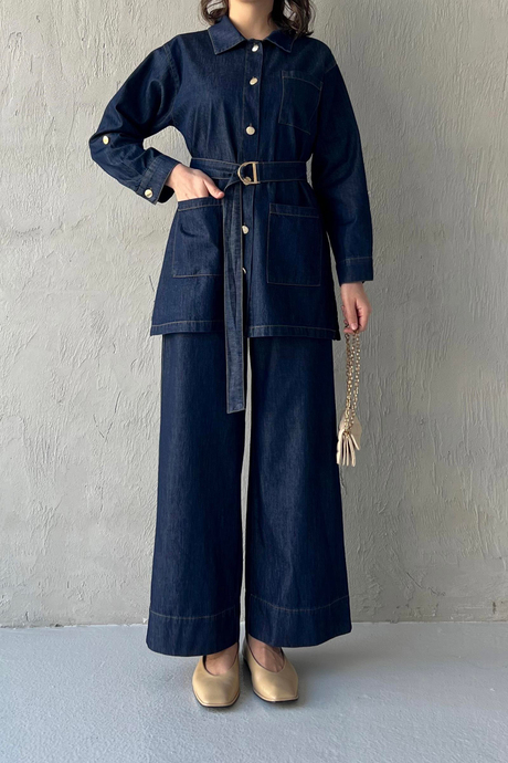 Kemerli Denim Takım Kot