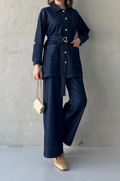 Kemerli Denim Takım Kot