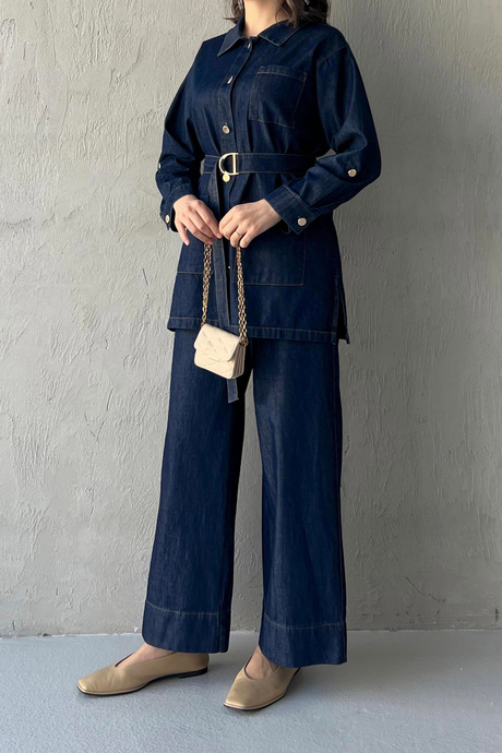 Kemerli Denim Takım Kot