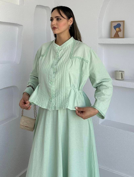 Keten Etekli Takım Mint - Moda AlaKeten Etekli Takım Mint