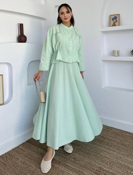 Keten Etekli Takım Mint - Moda AlaKeten Etekli Takım Mint