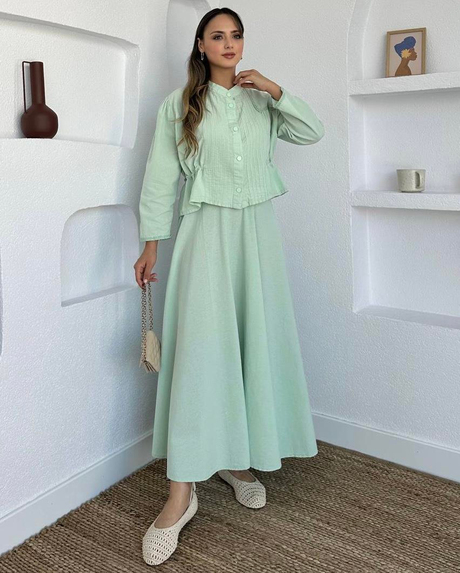 Keten Etekli Takım Mint - Moda AlaKeten Etekli Takım Mint