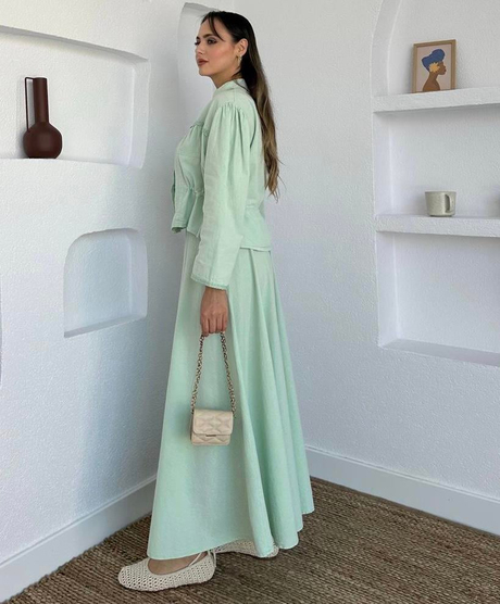 Keten Etekli Takım Mint - Moda AlaKeten Etekli Takım Mint
