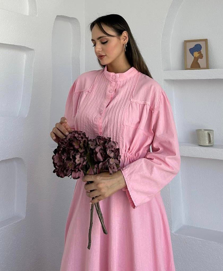 Keten Etekli Takım Pembe - Moda AlaKeten Etekli Takım Pembe