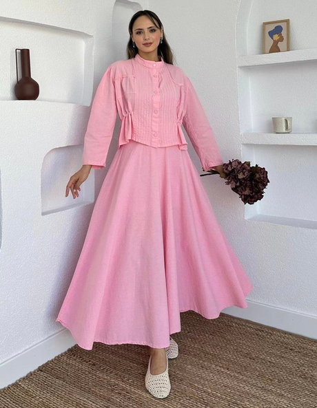 Keten Etekli Takım Pembe - Moda AlaKeten Etekli Takım Pembe