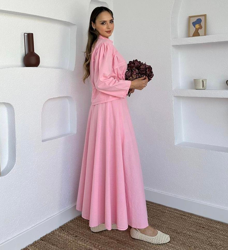 Keten Etekli Takım Pembe - Moda AlaKeten Etekli Takım Pembe