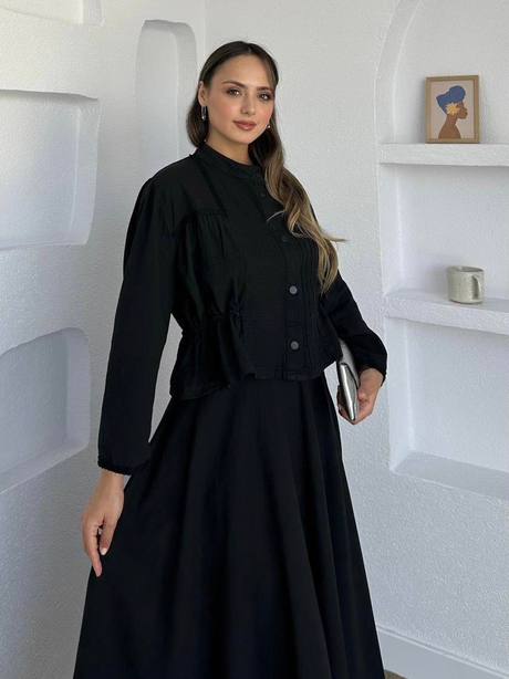 Keten Etekli Takım Siyah - Moda AlaKeten Etekli Takım Siyah