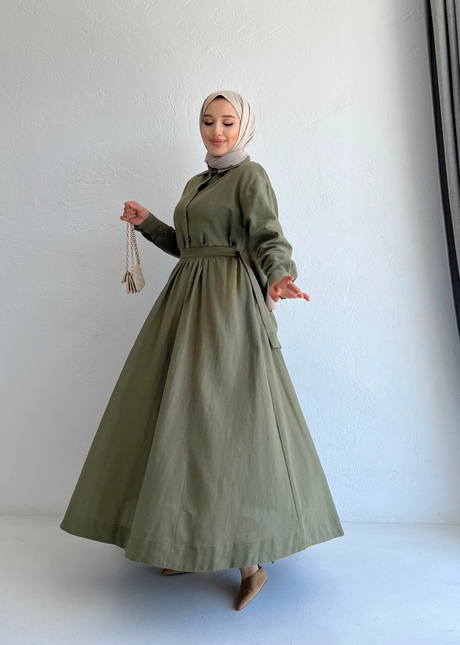 Keten Gömlekli Etekli Takım Haki - Moda AlaKeten Gömlekli Etekli Takım Haki