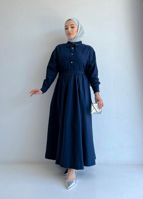 Keten Gömlekli Etekli Takım Lacivert | Moda AlaKeten Gömlekli Etekli Takım Lacivert