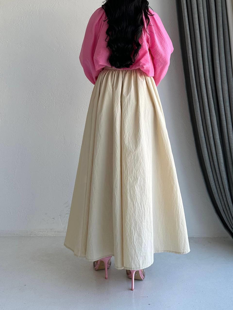 Keten Görünümlü Dökümlü Bluz Pembe