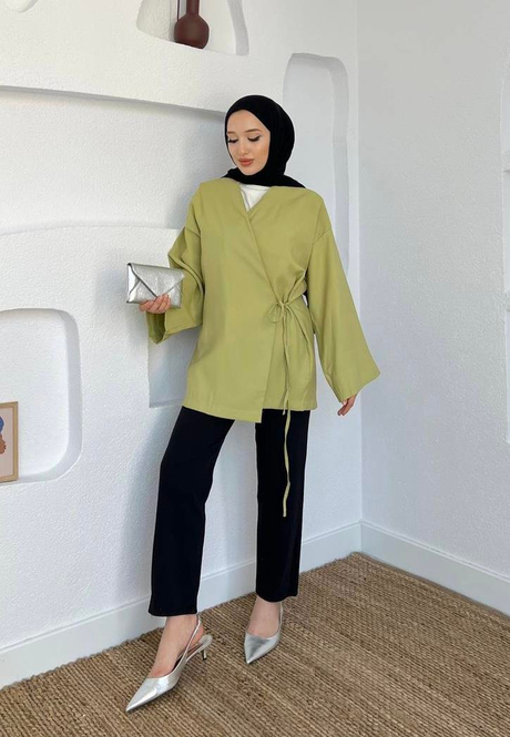 Keten Kimono Ceket Yağ Yeşili