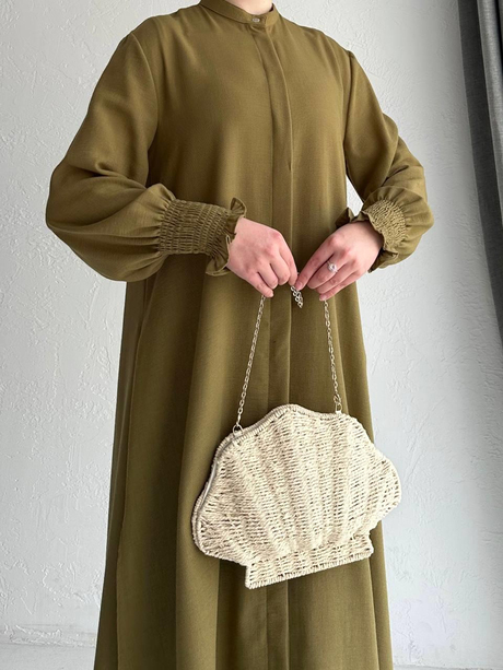 Keten Yırtmaçlı Pantolonlu Takım Haki