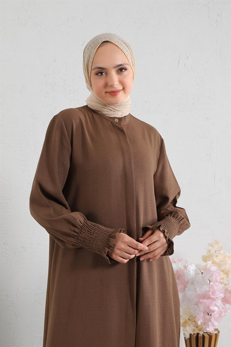 Keten Yırtmaçlı Pantolonlu Takım Kahverengi
