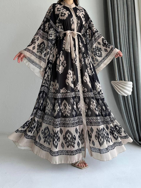 Kol Detaylı Şifon Abaya Bej