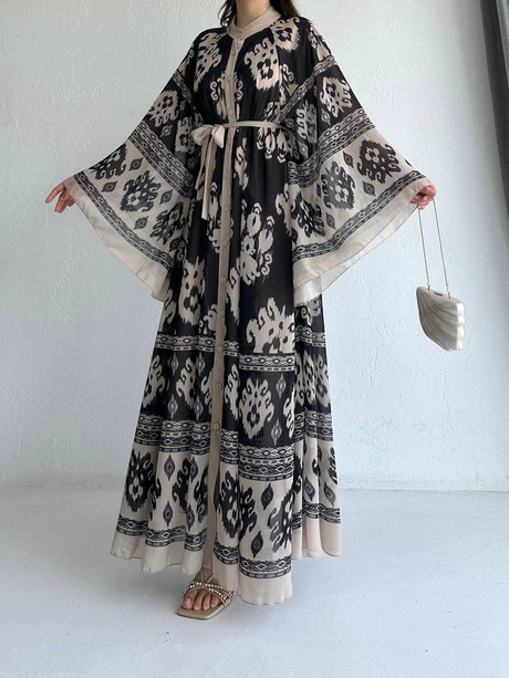 Kol Detaylı Şifon Abaya Bej