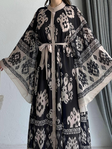 Kol Detaylı Şifon Abaya Bej