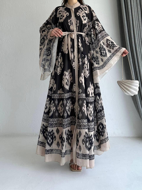 Kol Detaylı Şifon Abaya Bej