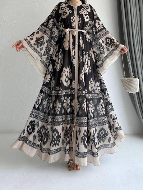Kol Detaylı Şifon Abaya Bej