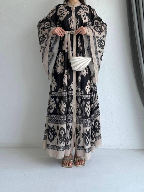 Kol Detaylı Şifon Abaya Bej