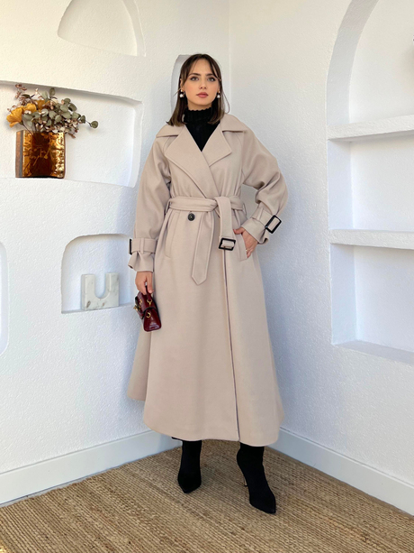 Kol Kemerli Astarlı Kaban Taş - Moda AlaKol Kemerli Astarlı Kaban Taş