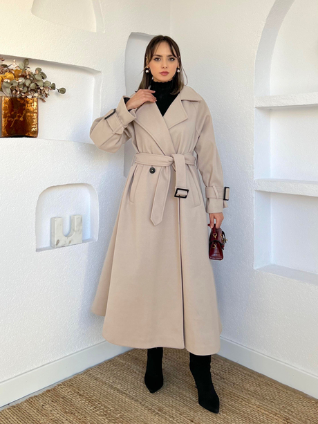 Kol Kemerli Astarlı Kaban Taş - Moda AlaKol Kemerli Astarlı Kaban Taş