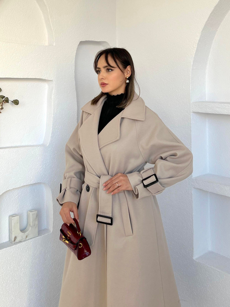 Kol Kemerli Astarlı Kaban Taş - Moda AlaKol Kemerli Astarlı Kaban Taş
