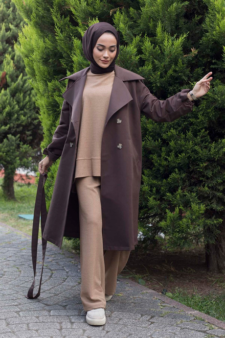 Kol Kemerli Trençkot - Acı Kahverengi